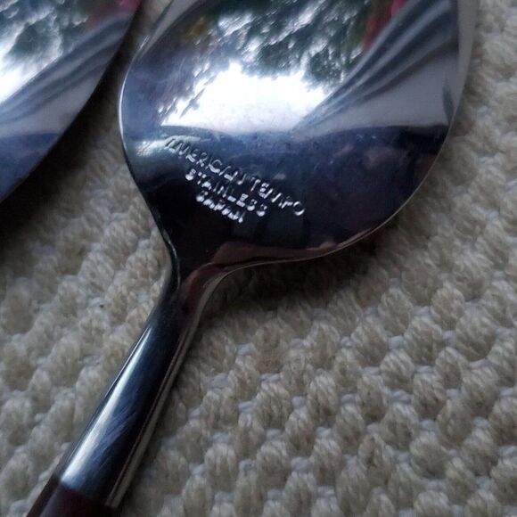 4 AMERICAN TEMPO Stainless Canoe Muffin Wood Flatware Dinner Butter Knife Knives - Picture 5 of 5